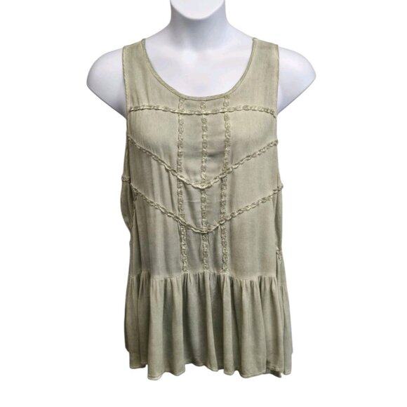 POL Clothing Womens Small Tank Top  Boho Oversized Sage Green Mineral Washed - Picture 1 of 9